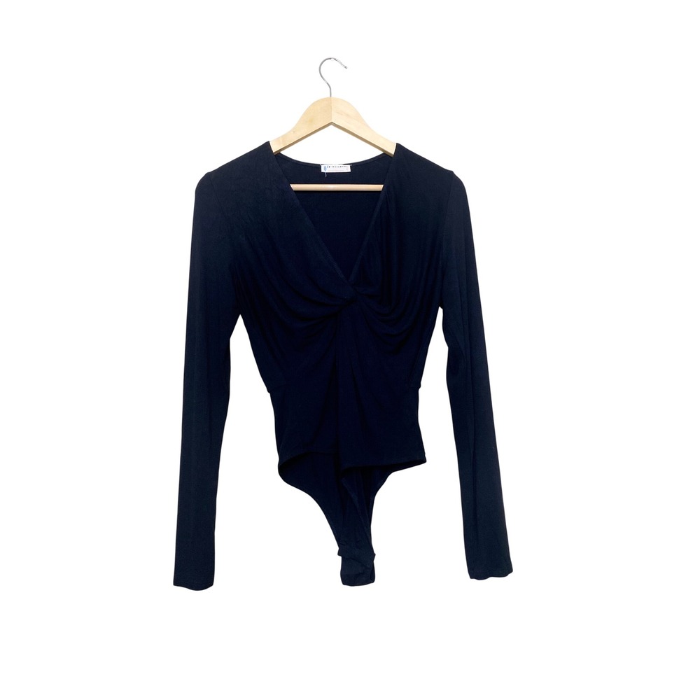 Free People FP Movement Knot Yours‎ Bodysuit Black Long Sleeve V-Neck M